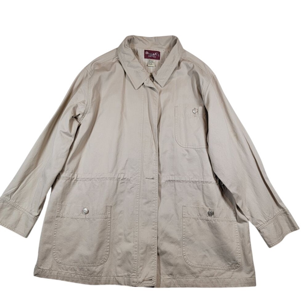 VTG Denim & Co. Jeanswear Women's Coat Sz 1X Beige Check Lined Pocket Cotton